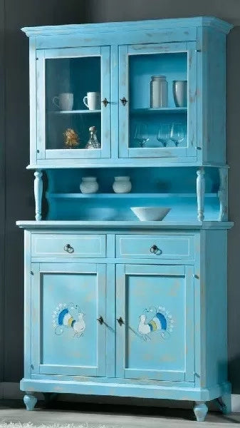 Cristalliera 2 porte shabby vintage azzurro consumato 112x49x206 - Mobili 2G