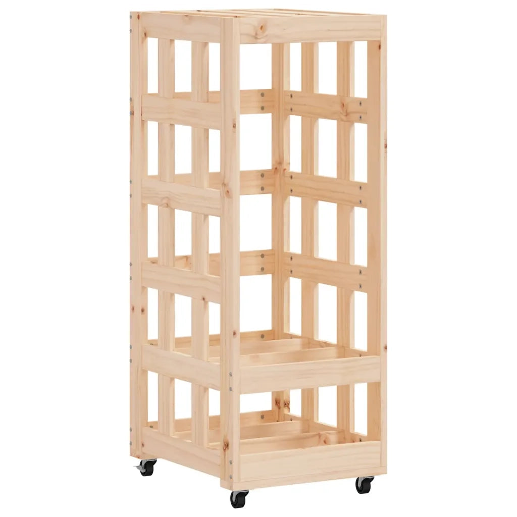 Portalegna con Ruote-Scaffale per Legna 40x49x110 cm Legno Massello di Pino