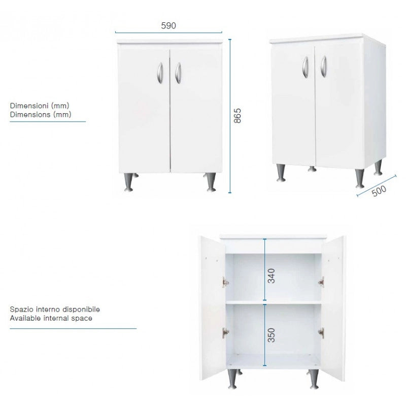 Mobile lavanderia 2 ante 59x50 cm  Legno idrofugo bianco due ante  Piedini regolabili  Negrari