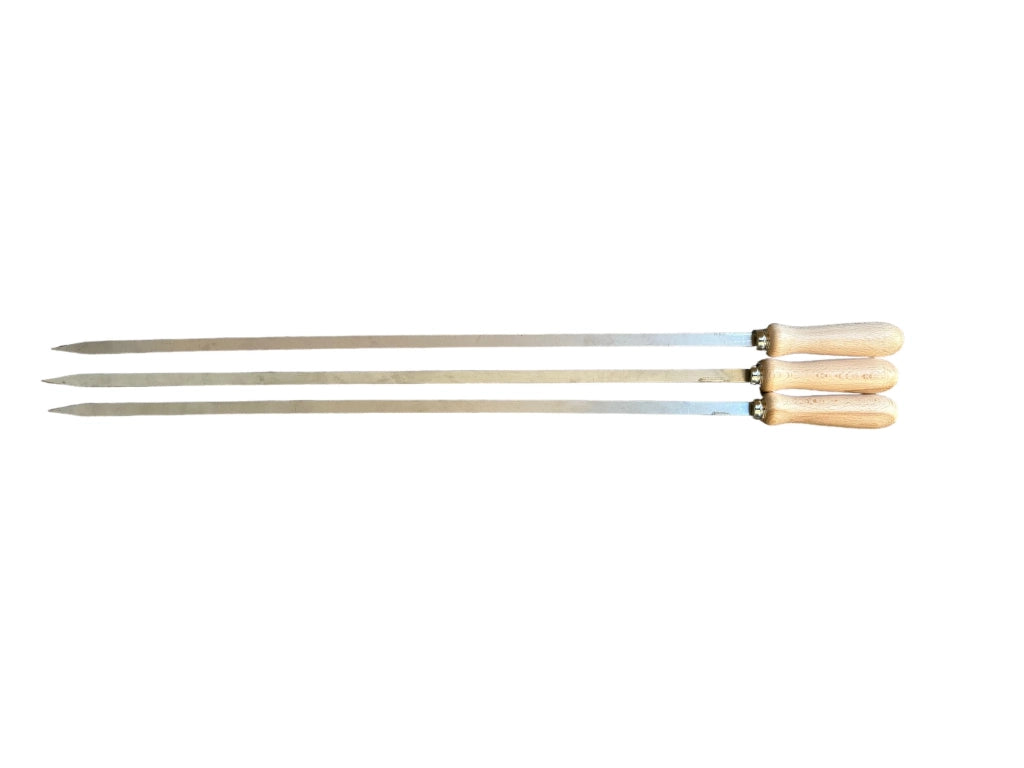 Spiedi per barbecue in acciaio inossidabile lunghi 74 cm con manico in legno per carne pesce verdure 3 pz