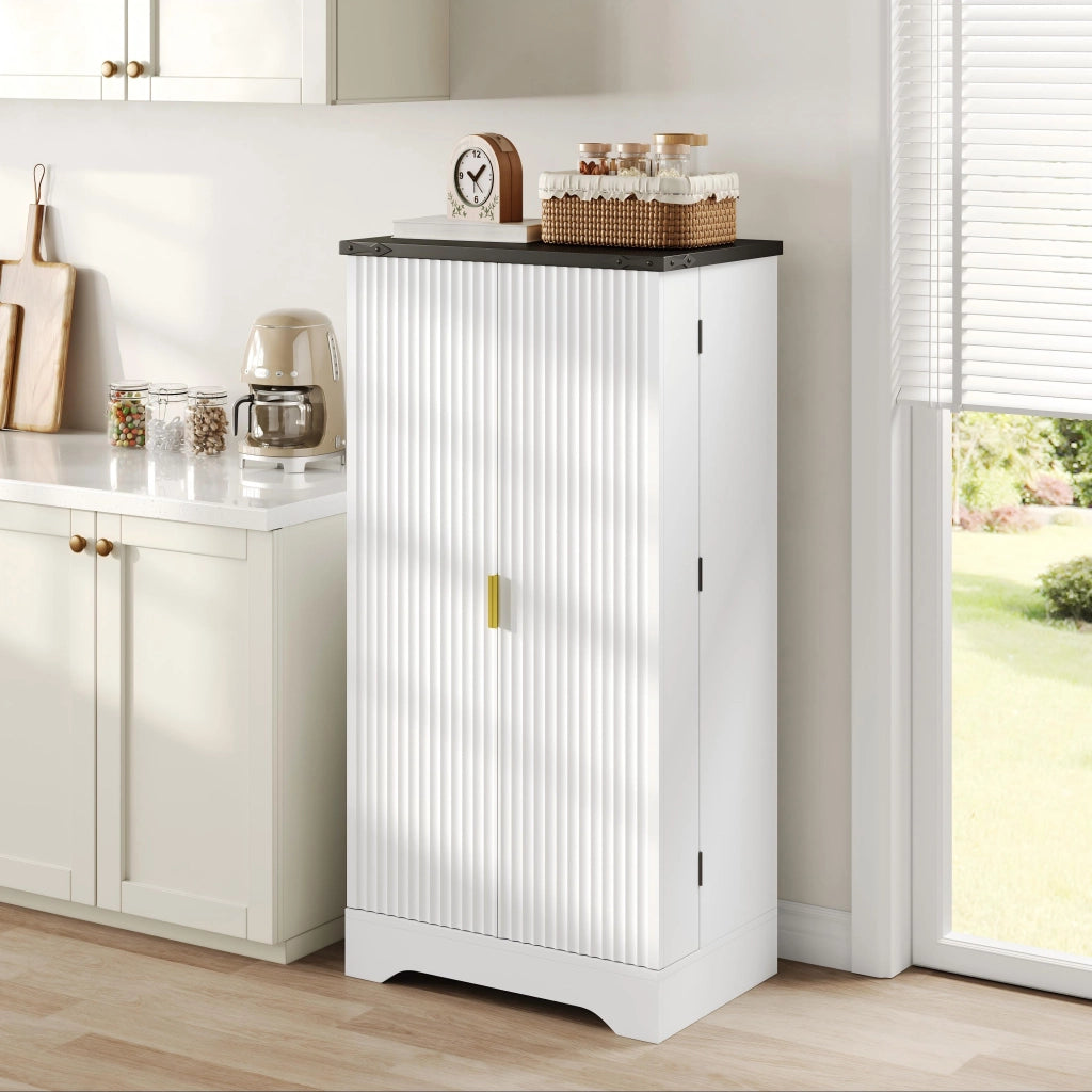 Mobile Dispensa 60;5x40x120 cm Bianco con LED Sensore; 2 Ante; Ripiani Regolabili e Portaspezie