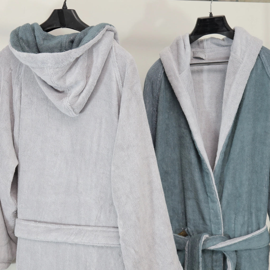 Selesi, Accappatoio 100% Cotone con Cappuccio Reversibile, Grigio Chiaro