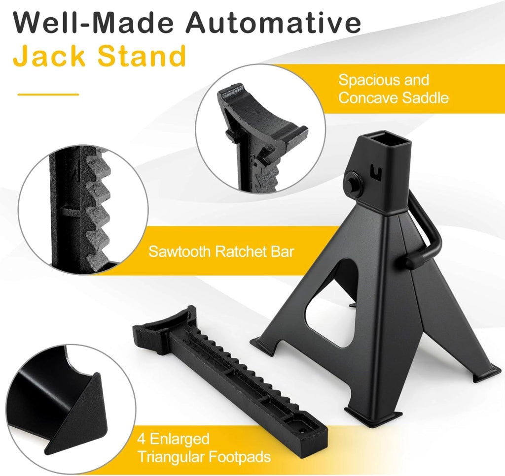 SOARS Set di 2 candeline a cremagliera 6T, altezza regolabile da 360 a 585 mm, supporto robusto in metallo di alta qualità, per auto, roulotte, SUV, nero