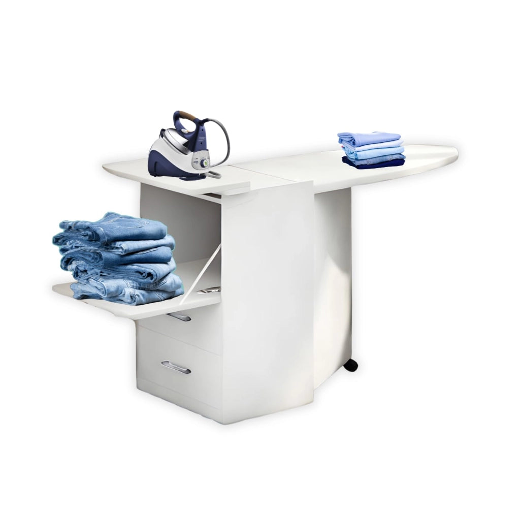 MOHOME Asse Stiro Mobile A Scomparsa Legno Nobilitato Vari Colori Multiuso Salvaspazio 3 Cassetti Dimensioni 89 x 44 x 57 cm Rotelle Trasportabili Colore Mollettone Assortito Colore: Bianco