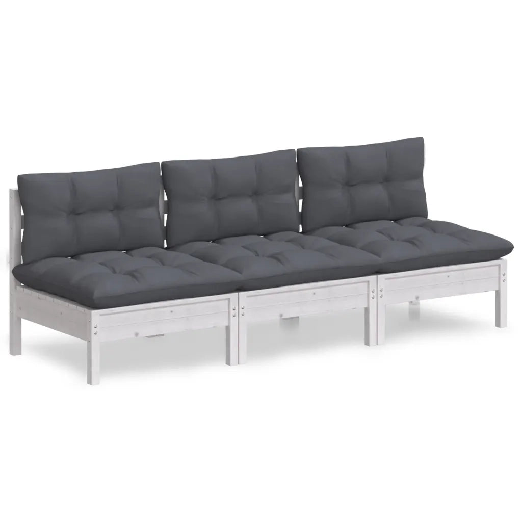 Divano da Giardino a 3 Posti Cuscini-Sofa da Giardino-Divano da esterno Antracite Massello di Pino 211092