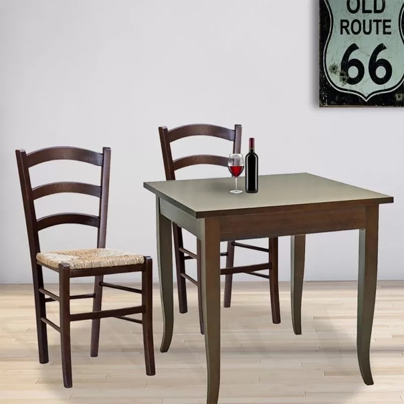 Set tavolo quadrato fisso bar cucina 70x70 con 2 sedie legno seduta paglia - Mobili 2G