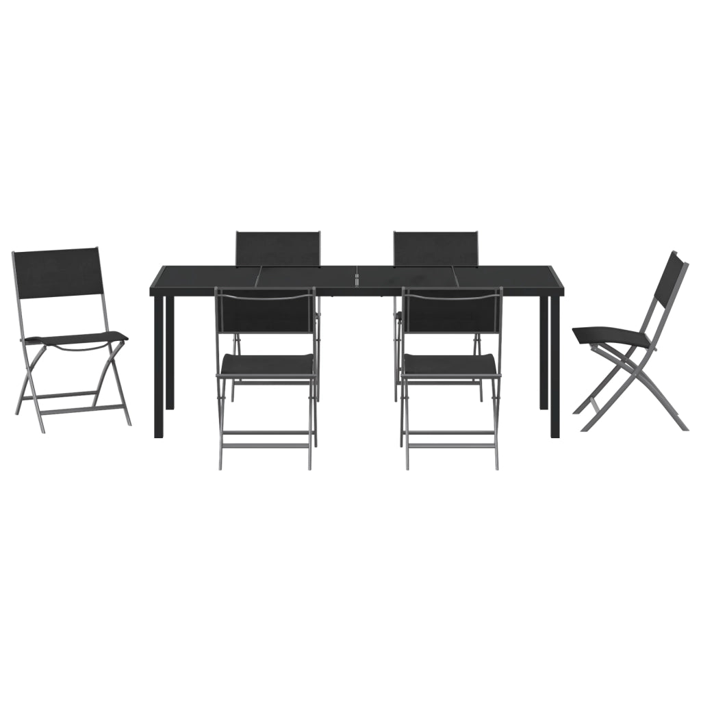 Set da Pranzo da Giardino 7 Pezzi Nero Textilene e Acciaio
