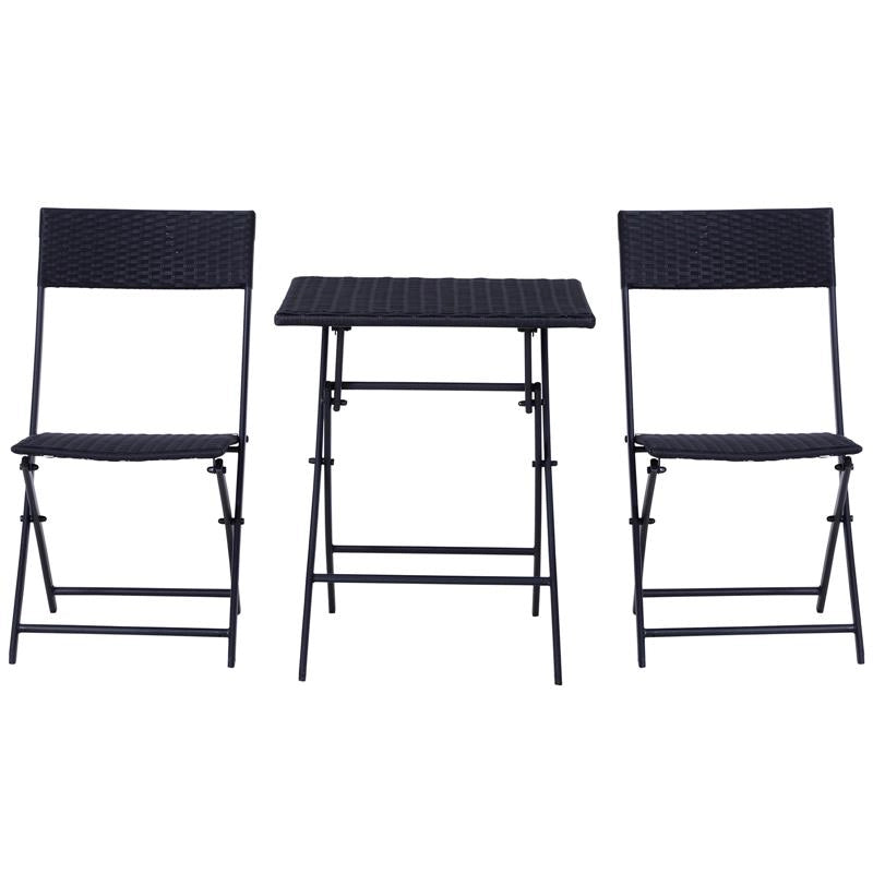 SET CON TAVOLINO E 2 SEDIE DA GIARDINO PIEGHEVOLI IN RATTAN COLORE NERO