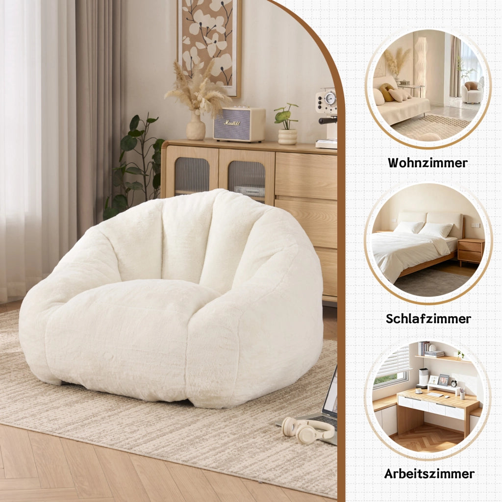 Poltrona pouf - con schienale avvolgente e imbottitura in schiuma - poliestere bianco