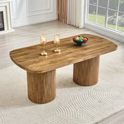 Tavolo da pranzo ovale in MDF con base cilindrica scanalata, stile mid-century, per cucina e sala da pranzo, 180 × 90 × 76 cm
