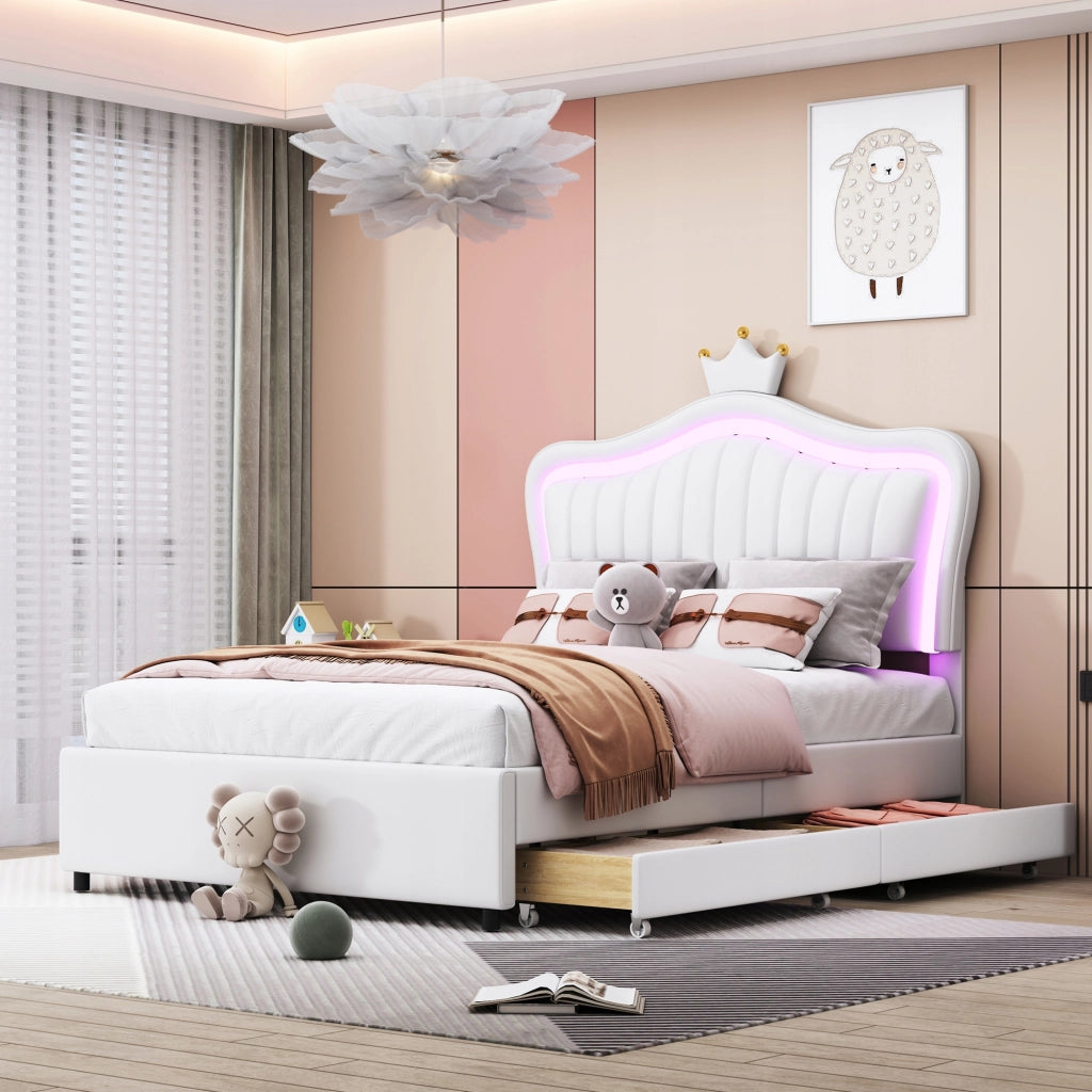 Letto singolo 90x200 - Xylo - Bianco con LED e corona senza materasso