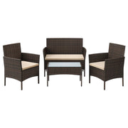 Set mobili da giardino per esterno 4 mobili superficie intrecciata in PE tavolo e sedie per terrazza giardino balcone marrone e tortora 12_0001663