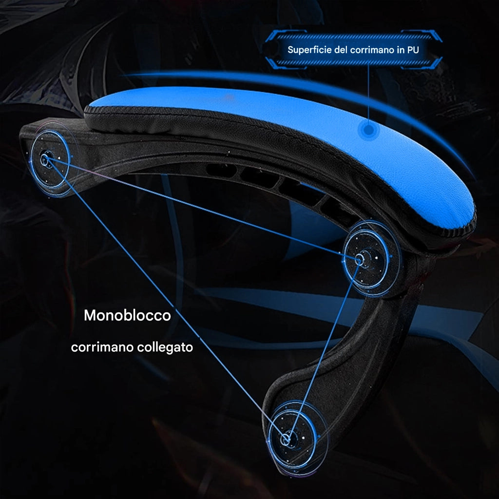 Sedia Gaming Blu con Poggiatesta e Cuscino Lombare Seduta Ergonomica Reclinabile