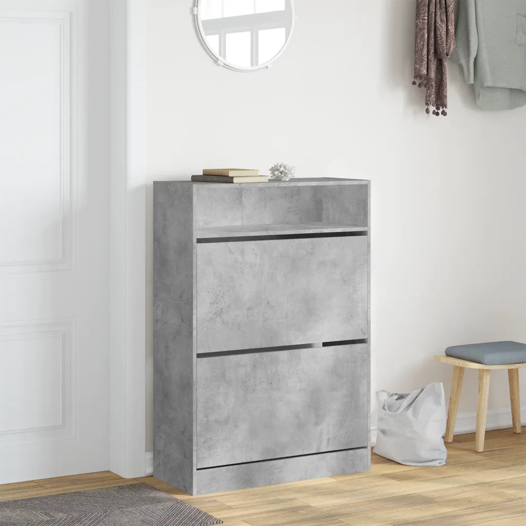 Scarpiera 2 Cassetti Ribaltabili-Scaffale per scarpe Grigio Cemento 80x34x116 cm
