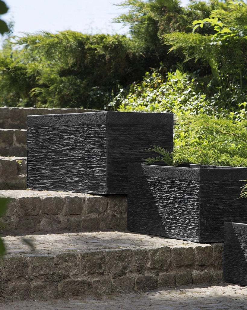 Vaso per piante in fibra di argilla nera 80 x 37 x 38 cm Fioriera rettangolare per interni ed esterni