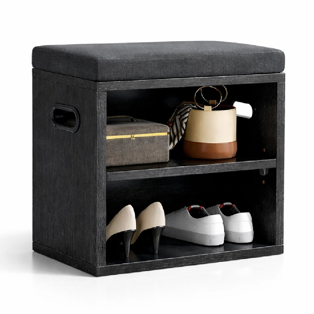 Panca Scarpiera Ingresso con Cuscino Imbottito Salvaspazio 44x30x40cm Nero