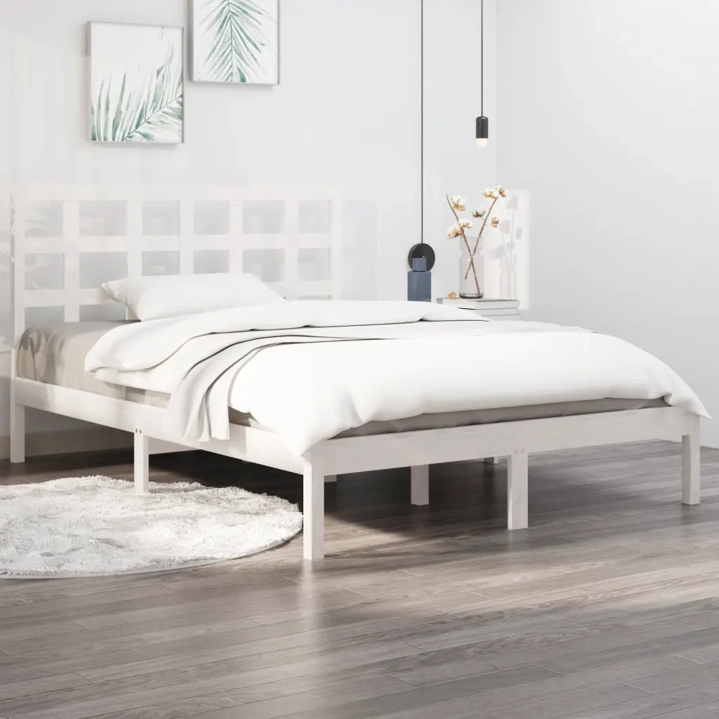 Giroletto-Struttura Letto Bianco in Legno Massello 200x200 cm 701459