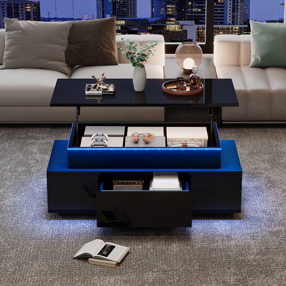 Tavolino-Xylo-96x45x40cm nero regolabile LED con tiroir