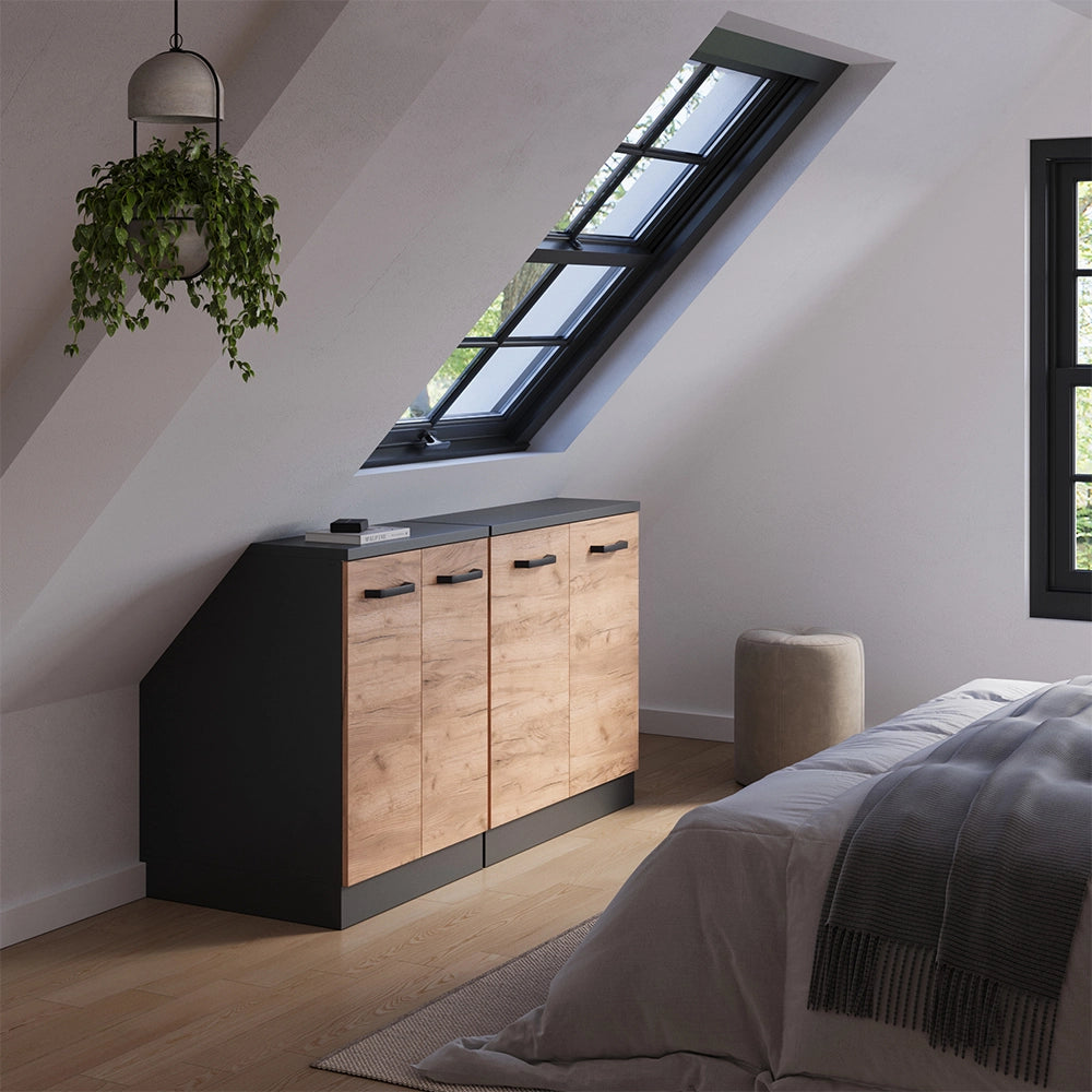 Set di mobili sottotetto Rion Rovere dorato/Antracite 140 cm Set di 2 carcasse armadio profondità 60 cm Vicco