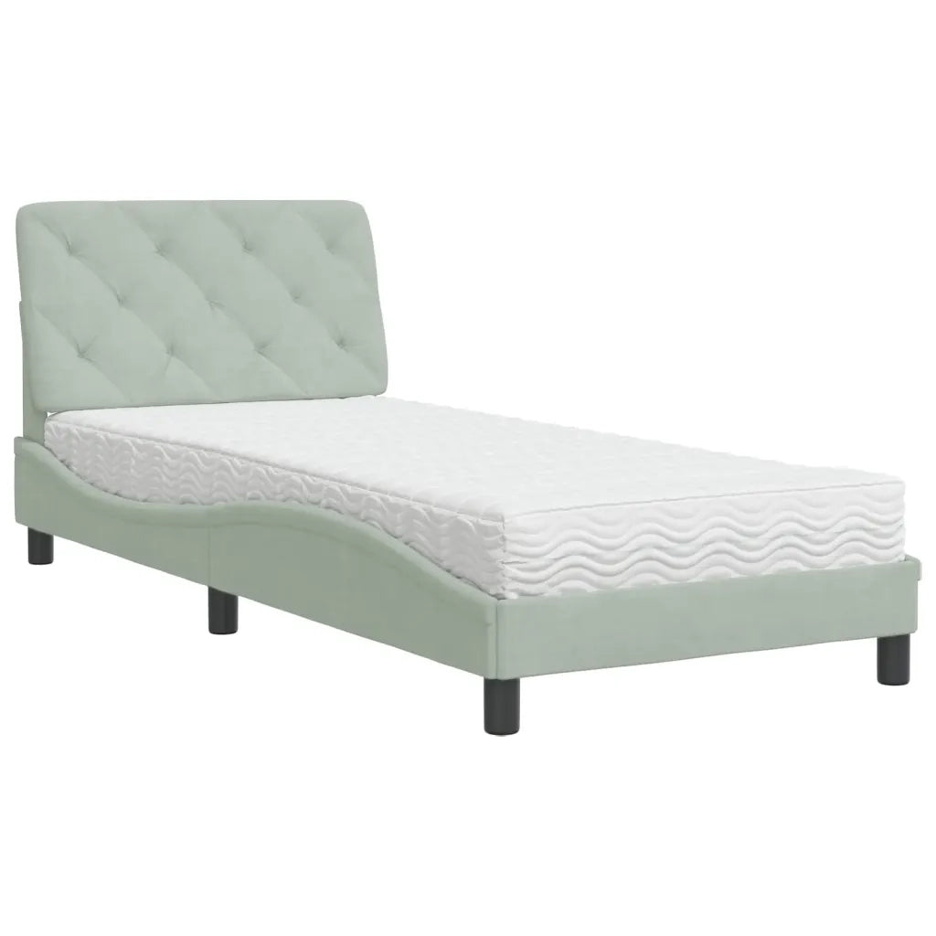 Letto con Materasso Grigio Chiaro 90x190 cm in Velluto 3208628
