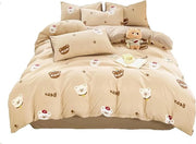 Set di copriletto in 100% poliestere - chiusura a righelli pratica - lavabile in lavatrice - peluche marrone opaco - copriletto 150 x 200 cm - lenzuolo 200 x 230 cm - cuscini 48 x 74 cm - set di letto confortevole
