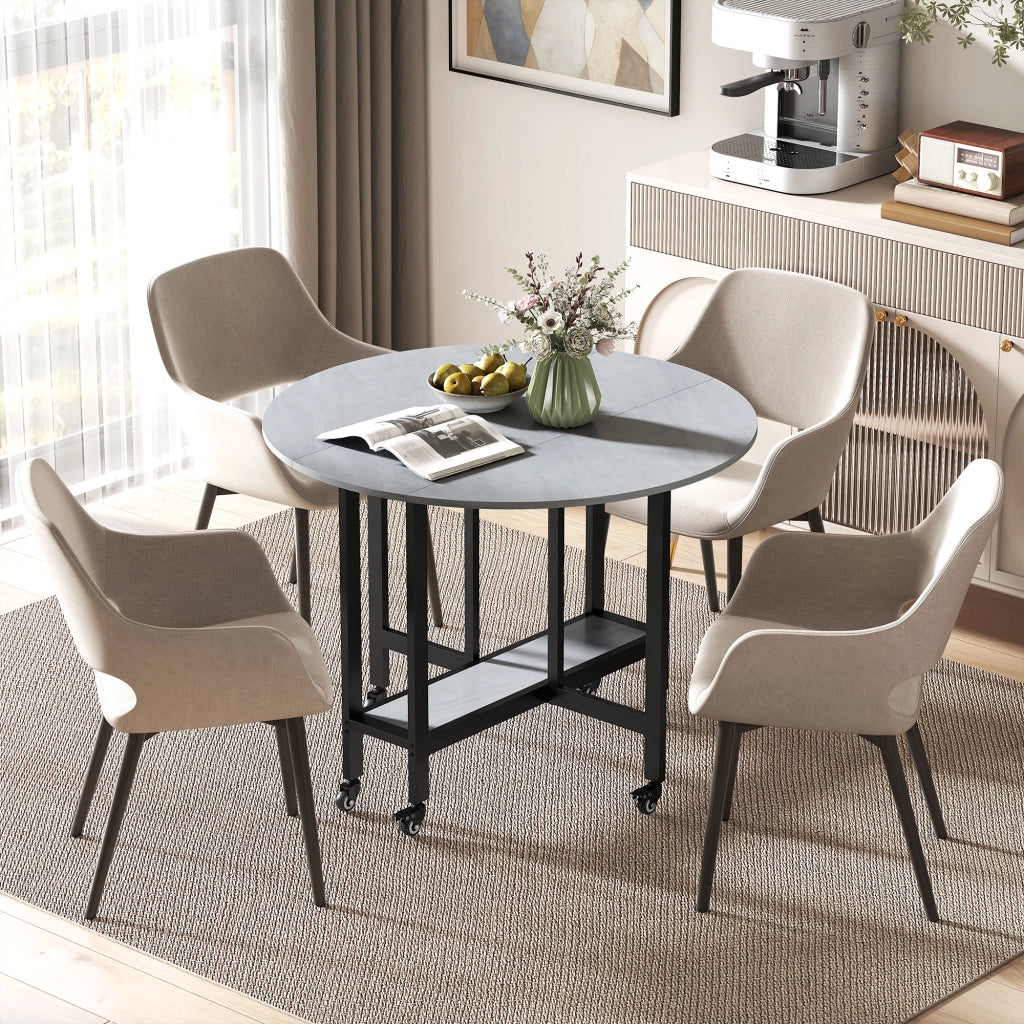 Tavolo Pieghevole con Ruote e Ripiano ¨C Zephmum ¨C Grigio Cemento 120x60x75