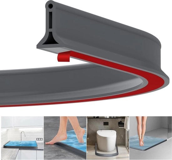Drempel di drenaggio in gomma da 2 metri - impermeabilizzazione contro l'acqua - barriera per docce anti-schizzo - barriera per docce per la camera da bagno con resistenza alla muffa