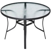 Tavolo da Giardino Rotondo con Foro per Ombrellone in Acciaio e Vetro, Ф106.5x71cm, Nero