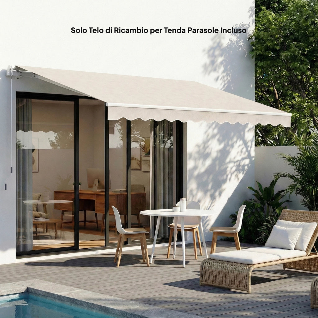 Telo di Ricambio per Tenda Parasole Retrattile ¨C zephmum ¨C Poliestere UV 50+, 3.5x2.5 m, Crema