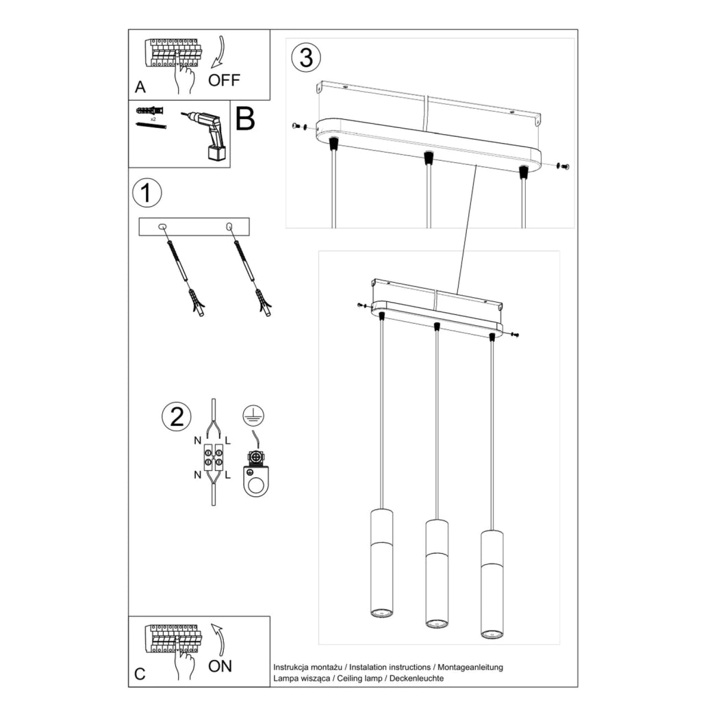 Pure Lume VALERO 3 lampadario cemento bianco 3xGU10