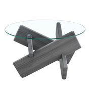 Tavolino da caffè con base a croce e piano in vetro - per soggiorno - in MDF e vetro - 79 x 45 cm - grigio e trasparente