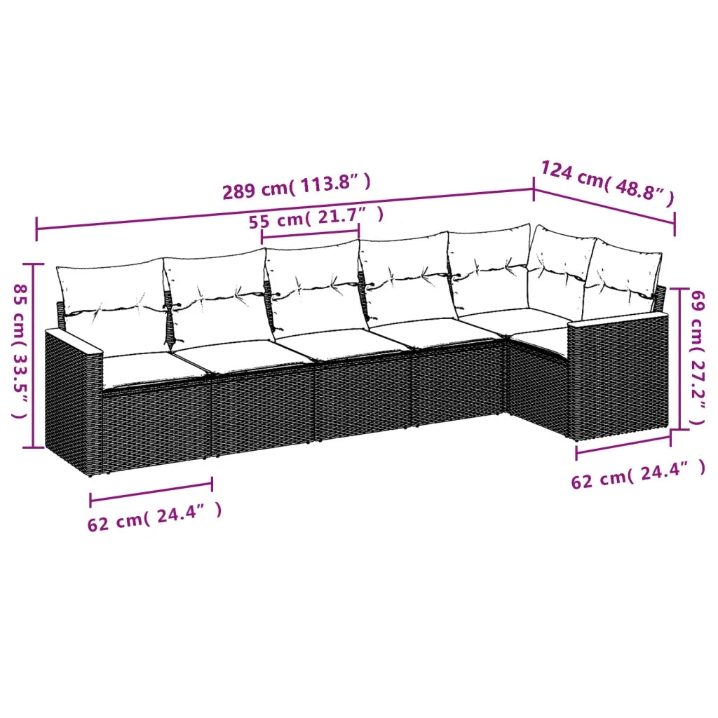 Set Divano da Giardino 6 pz con Cuscini Nero in Polyrattan 3258387
