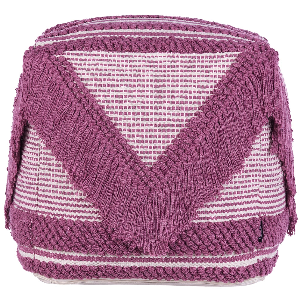 Pouf in cotone rosa con nappe e strisce decorative Boho Rustic