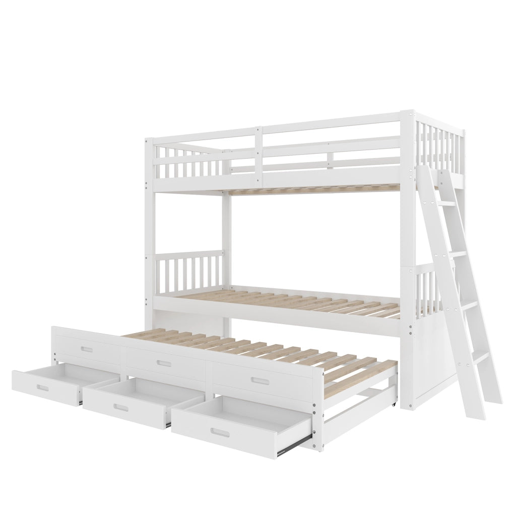 LETTO a castello 90x200 cm in pino e MDF, bianco, con letto estraibile e 3 cassetti