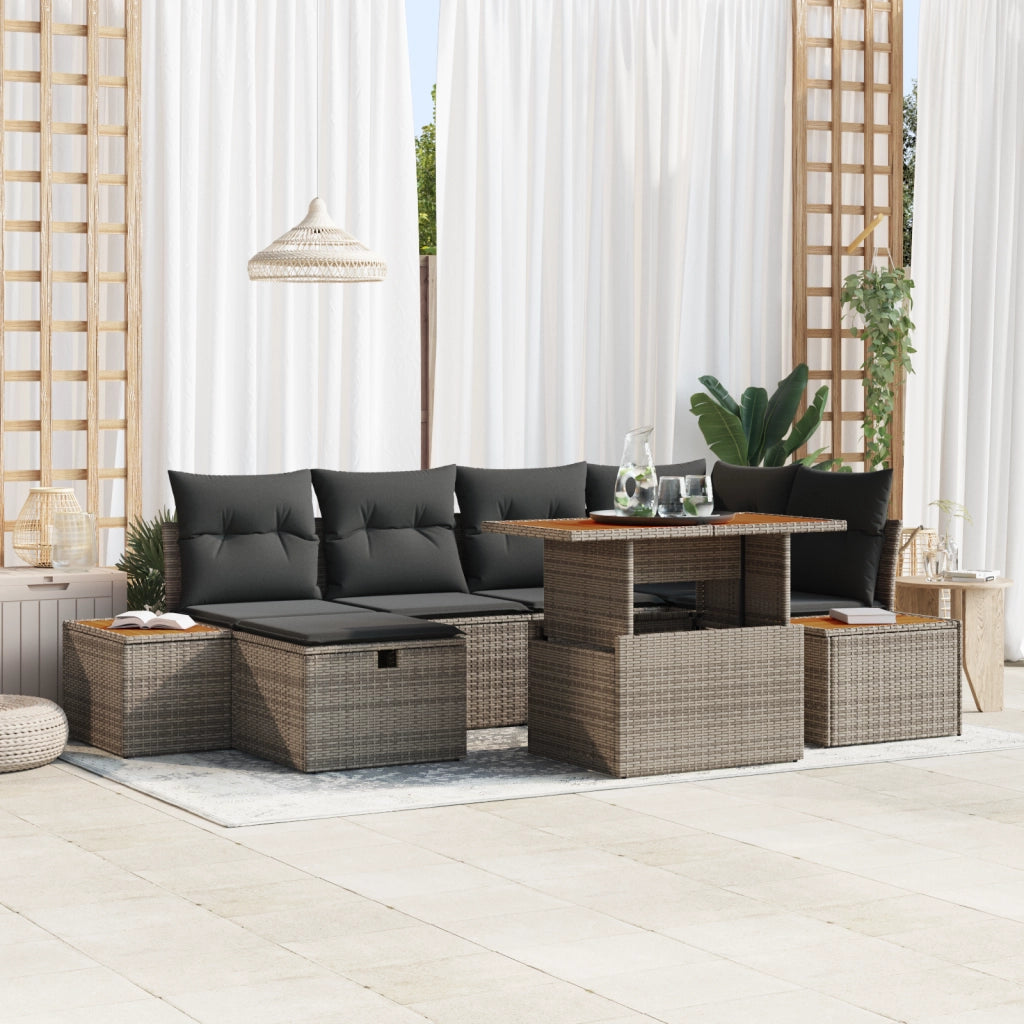 Set Divano da Giardino 7 Pezzi con Cuscini Grigio Polyrattan