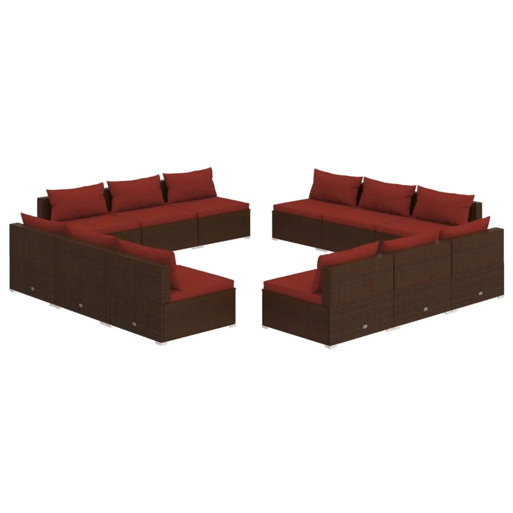 Set Divani da Giardino 12 pz con Cuscini in Polyrattan Marrone cod mxl 34781