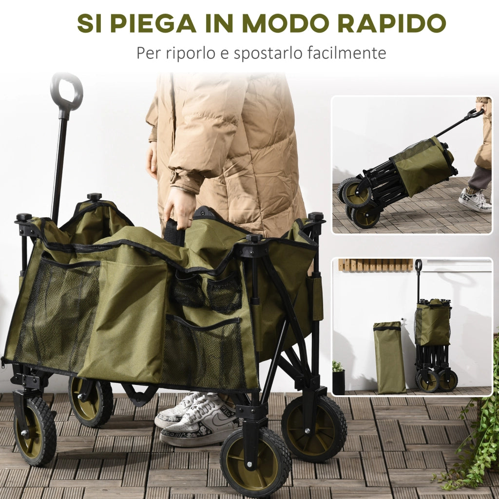 EasyComfort Carrello da Giardino 125L Pieghevole con Maniglia e 5 Sacche, 108x55x93 cm, Verde