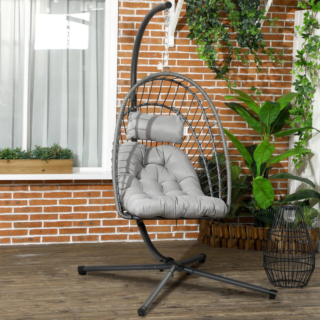 Poltrona Sospesa in Rattan PE ¨C Zephmum ¨C Grigio con Cuscino