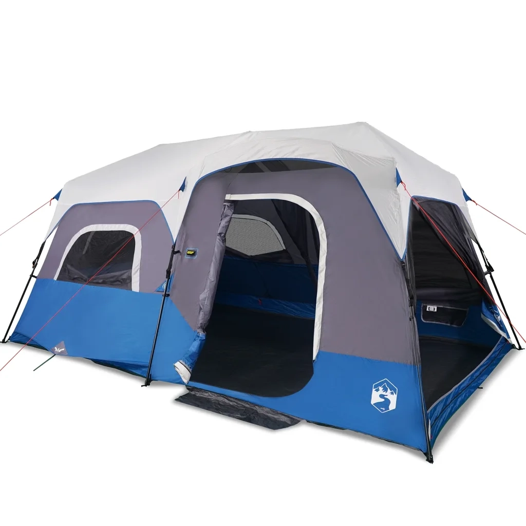 Tenda Famiglia con LED 9 Persone-Tenda da campeggio Blu Chiaro a Rilascio Rapido