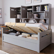 LETTO Singolo 90x200 cm in Legno Grigio con vano contenitore idraulico