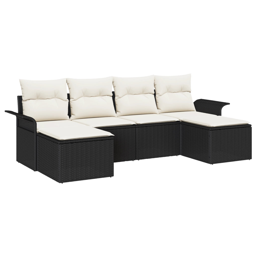 Set di Divani da Giardino 6 Pezzi con Cuscini Rattan Polyrattan Nero