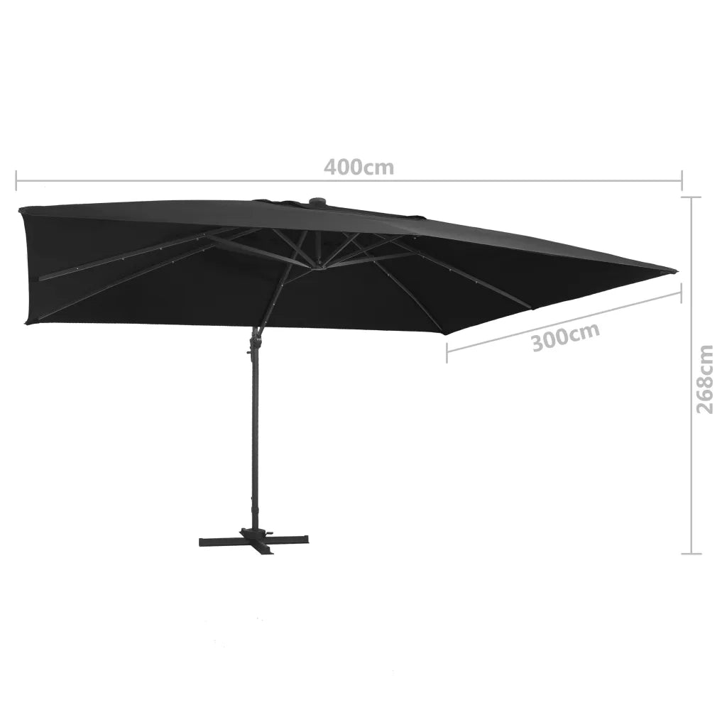 Ombrellone a Sbalzo con LED Palo in Alluminio 400x300 cm Nero 47008