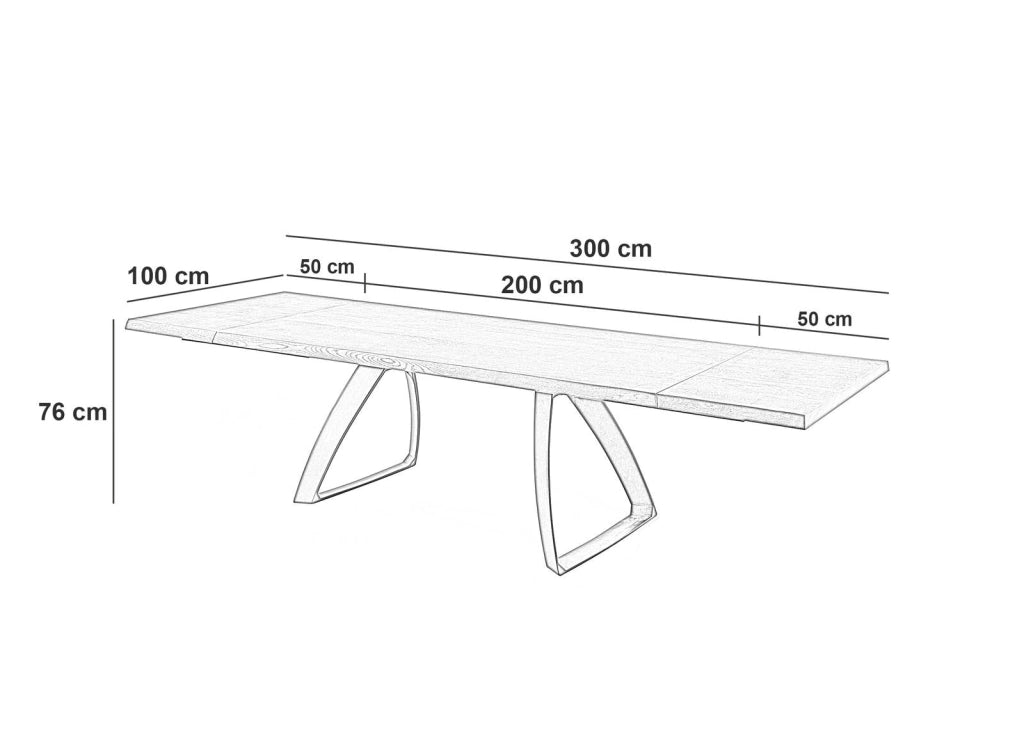 Tavolo Allungabile 200/300x100x76 cm Gambe in Metallo Bridge Naturale
