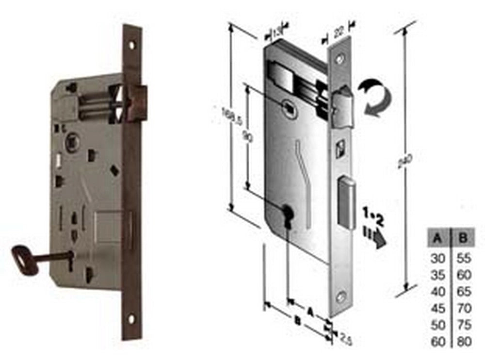 1pz serratura a bussola da infilare bordo quadro bronzato - mm.40 bordo acciaio cod:ferx.fer10764