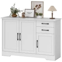 Credenza Buffet da cucina con 3 porte, 2 cassetti e ripiano regolabile, 120 x 38 x 79 cm, Bianco