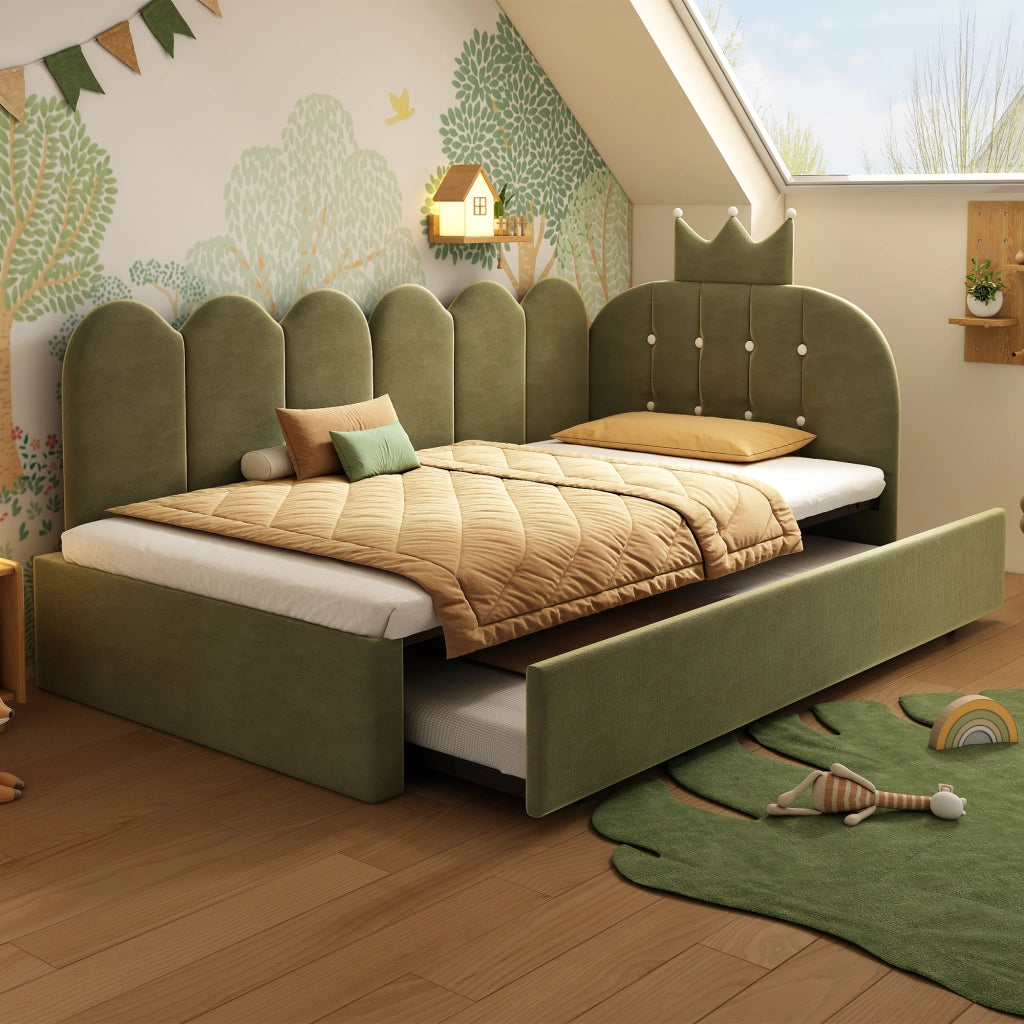 Divano letto in velluto verde 90x200 estraibile 90x190 forma L design a corona