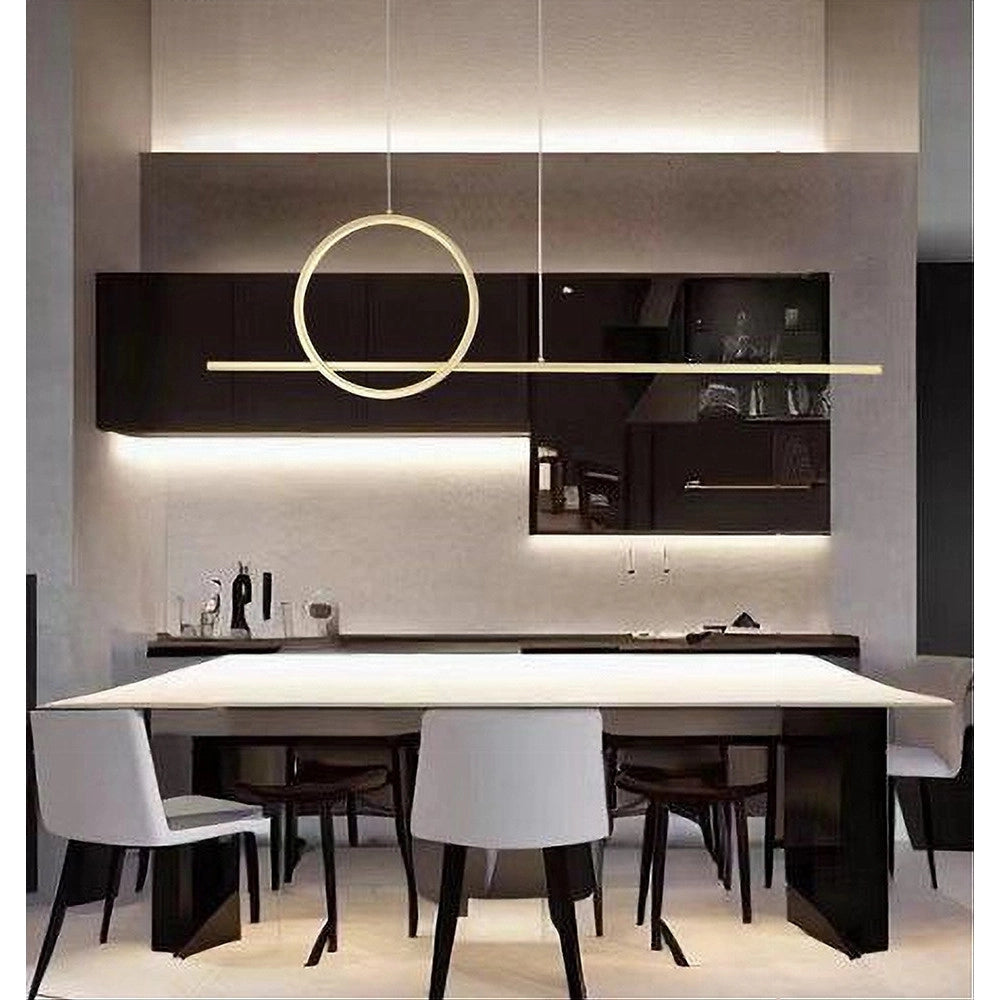 Trade Shop - Lampadario A Sospensione Led 48w Design Cerchio Linea Oro Ip20 Cucina Luce 6500k 33566 -
