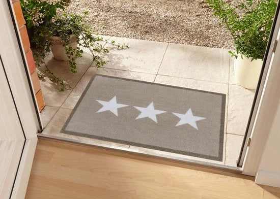 Tappetino per porta a tre stelle resistente a 30°C, 50x70 cm, colore taupe