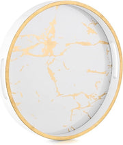 Tavolo da caffè decorativo a forma rotonda - modello marmoreo per tavolo da salotto - maniglie - accessori per soggiorno - piatto da tavolo da salotto - bianco.