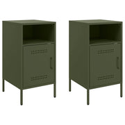 Set di 2 Comodini | Armadio da Notte | Mobiletto da notte Verde Oliva 36x39x68 cm in Acciaio